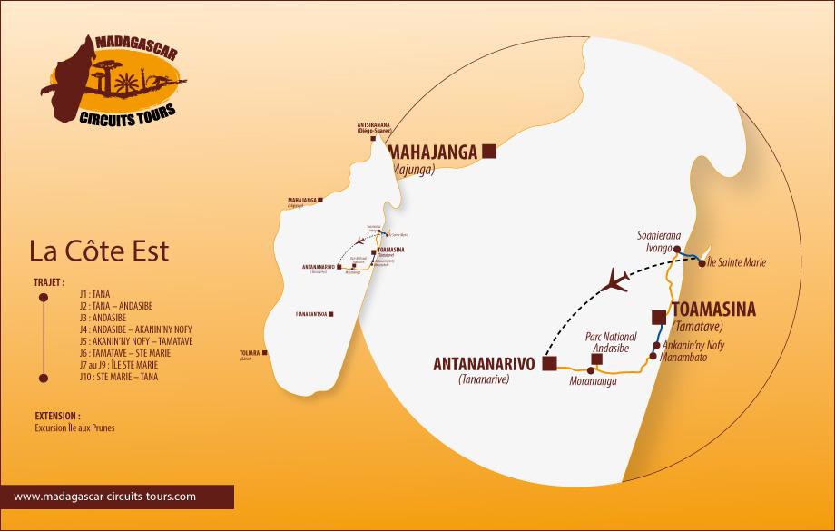 Circuit côte est de Madagascar - Carte