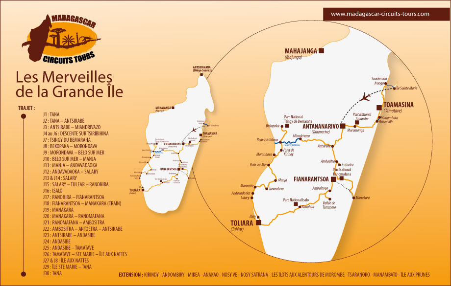 Circuit les Merveilles de la Grande Île - Carte