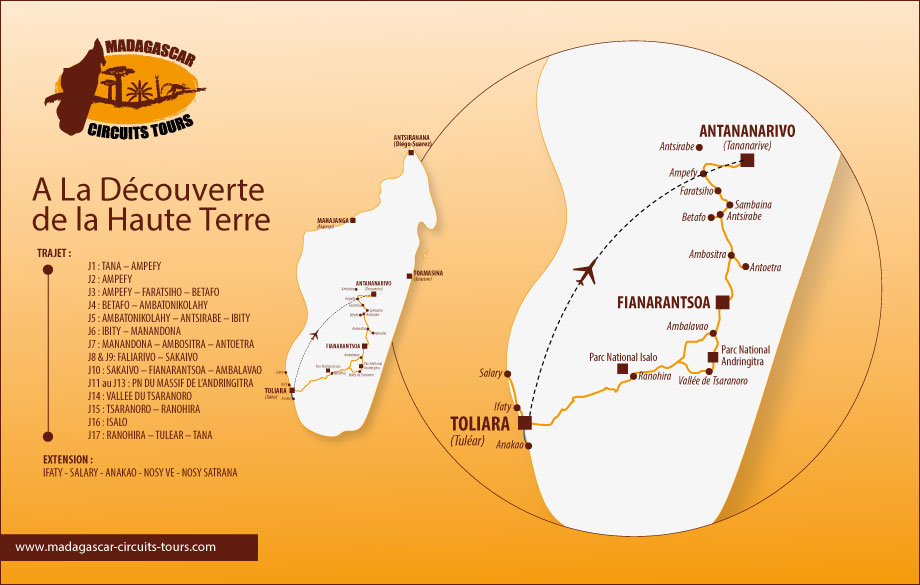 Carte circuit hautes terres Malgaches